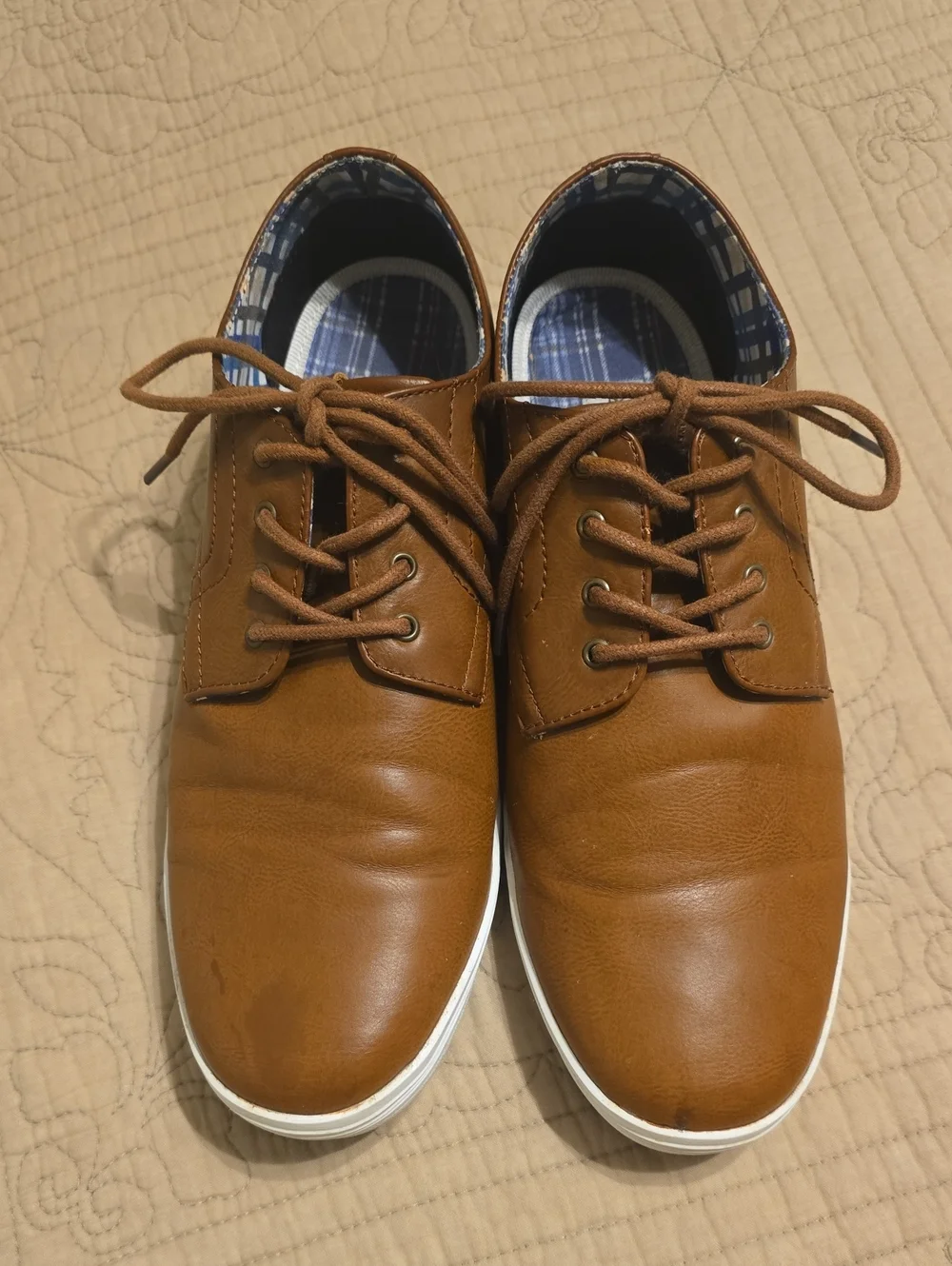 Ben Sherman Presley Oxford Cognac Tan Faux Leather Sneakers Shoes Size 10